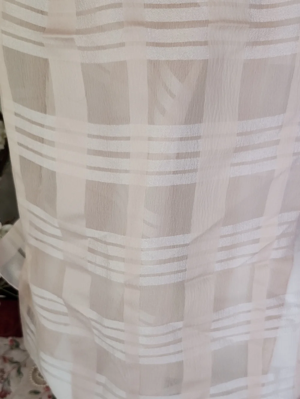 Silk Sheer Beige Plaid Scarf 15x60 Inches